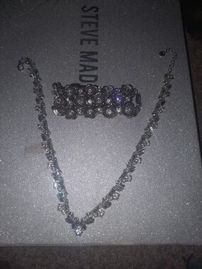 Silver Crystal Necklace and Flower Bracelet Set